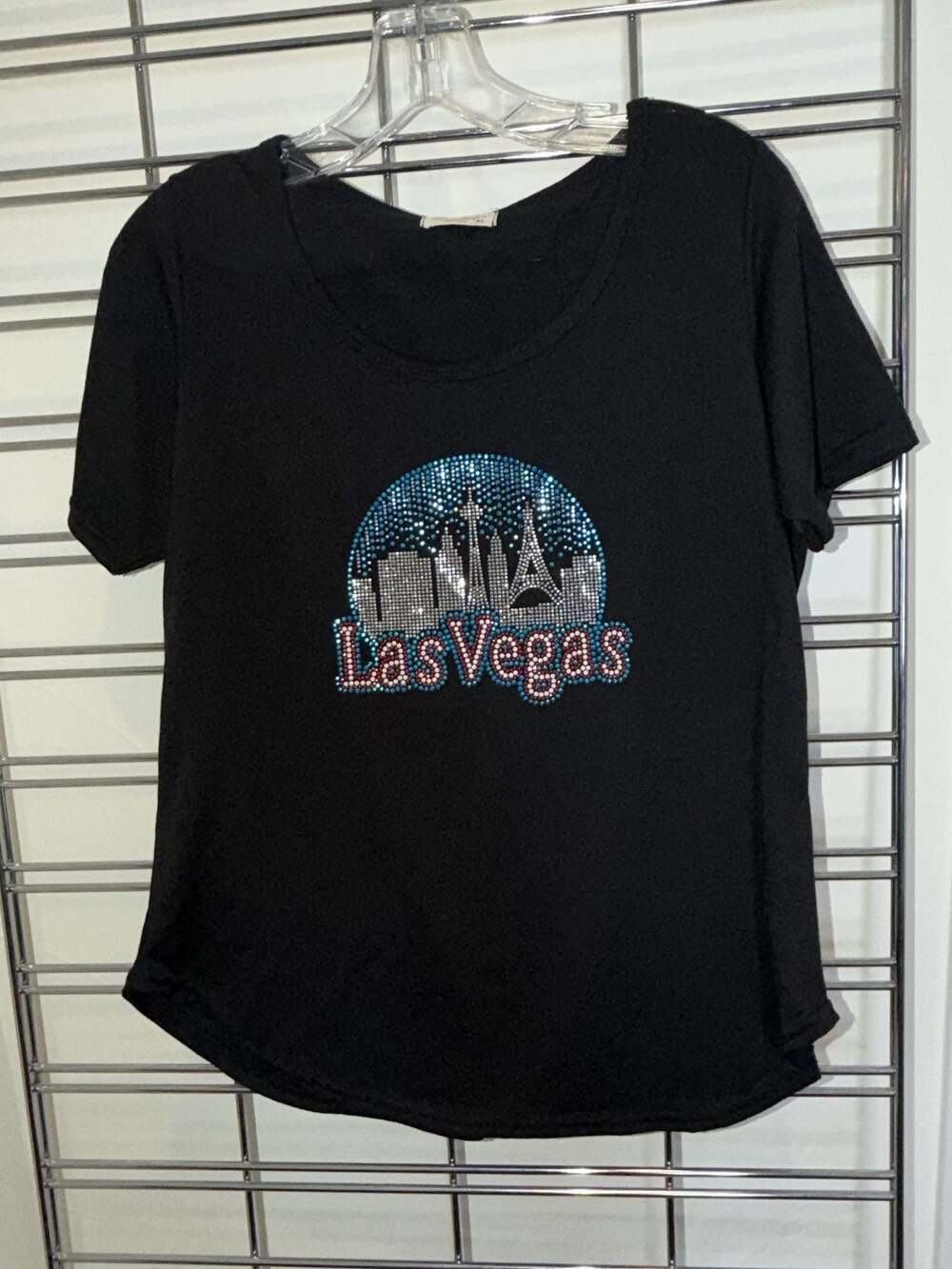 Sweet Gisele New York Las Vegas Rhinestone Graphic Black T-Shirt XL